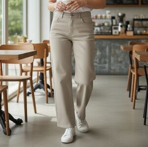 H&M Divided Beige Wide Leg Jeans High Rise Stretch Size 10